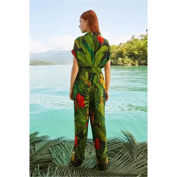 Farm Rio Cocoa Forest Jumpsuit Romper Size: Large Tropical Beach Vacation - Picture 2 of 11